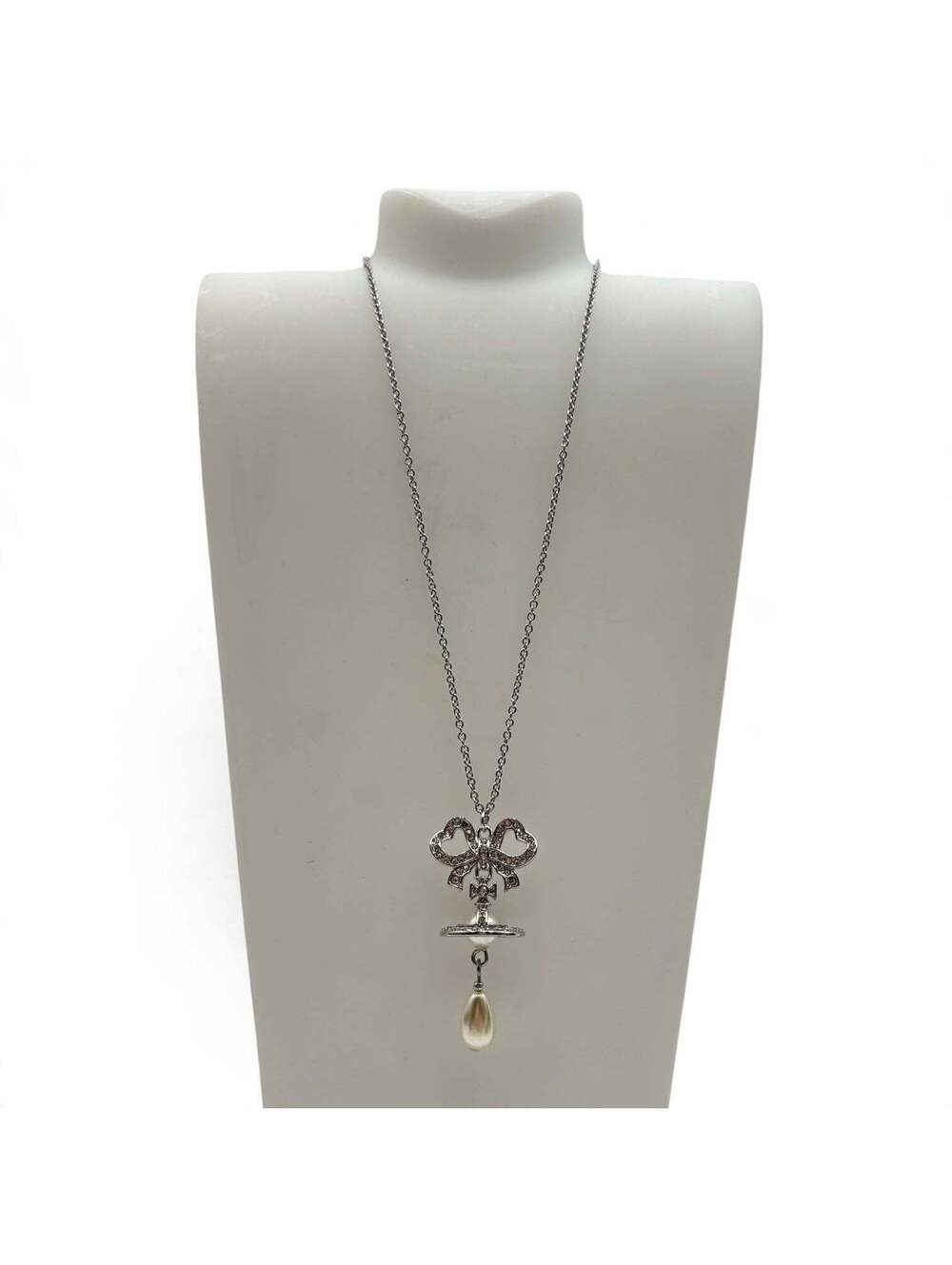 Vivienne Westwood Rigoberta Pearl Bow Orb Pendant Necklace – Silver / White